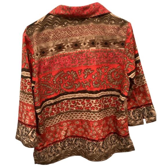 Allison Daley Womens Button Up Shirt Size 10P 10 Red Aztec Boho Southwest Office - Picture 4 of 8
